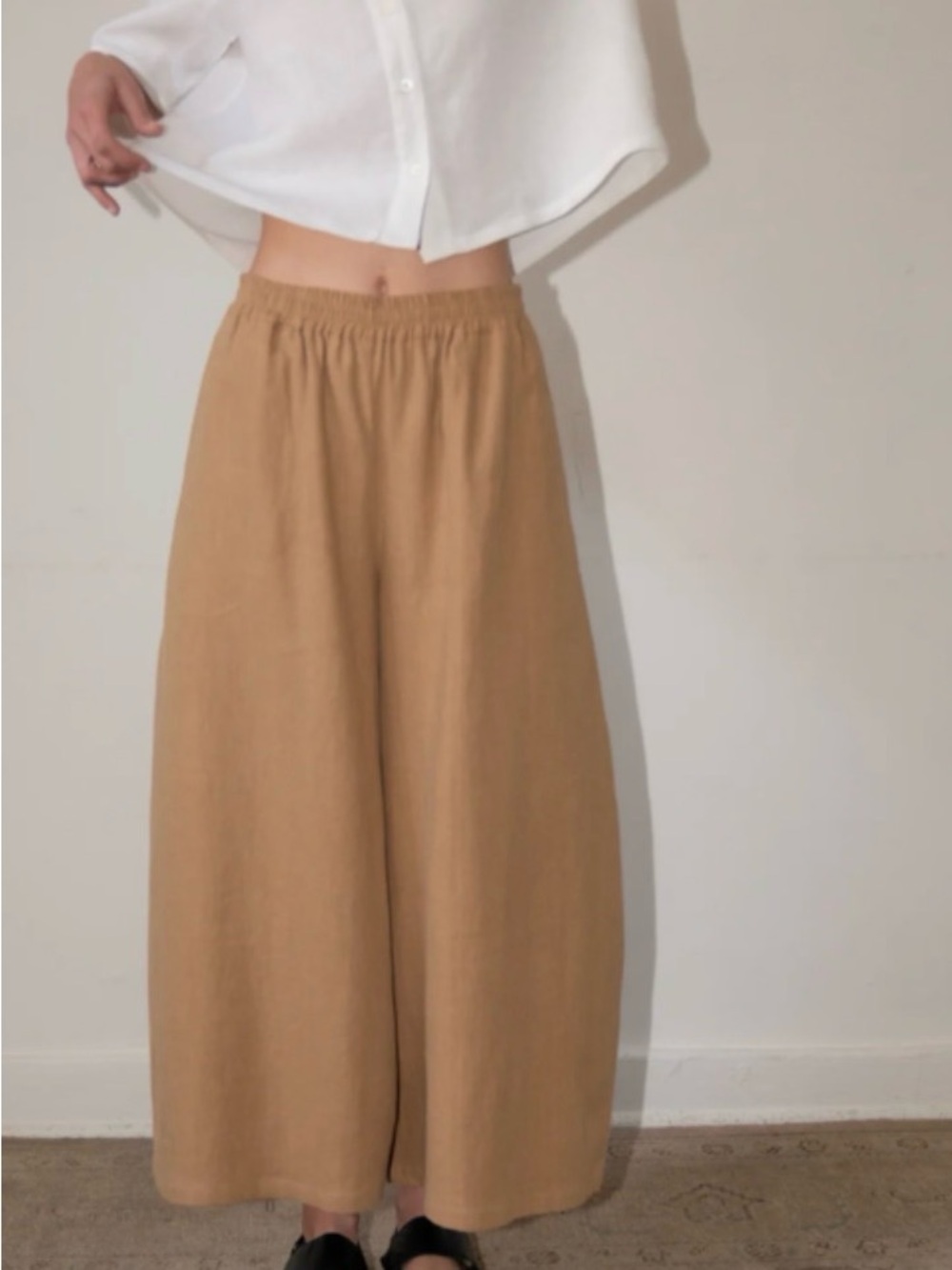 Zii Ropa Small Wide-Leg Linen Pants in Caramel Brown
